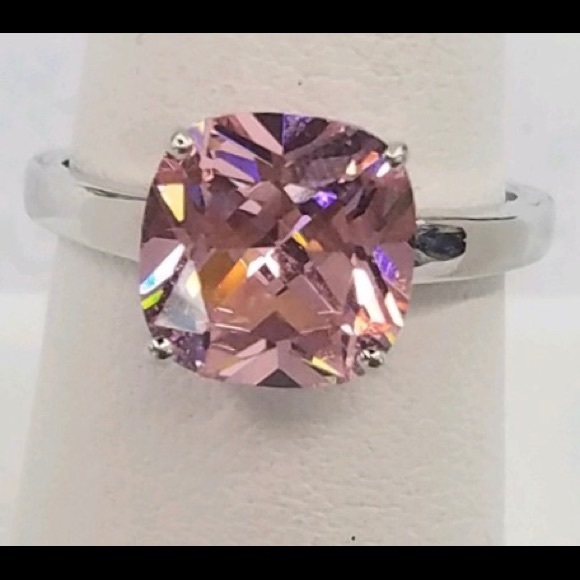 3.9 ct Sterling Silver Cushion Cut Pink CZ Ring - Picture 2 of 3